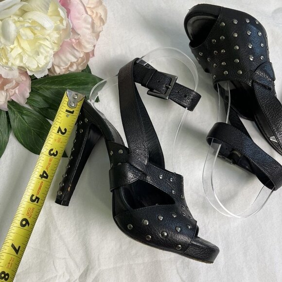 Givenchy Black Studded Leather High Heel Sandals | Size 36 | Ankle Strap + Peep - Picture 10 of 11